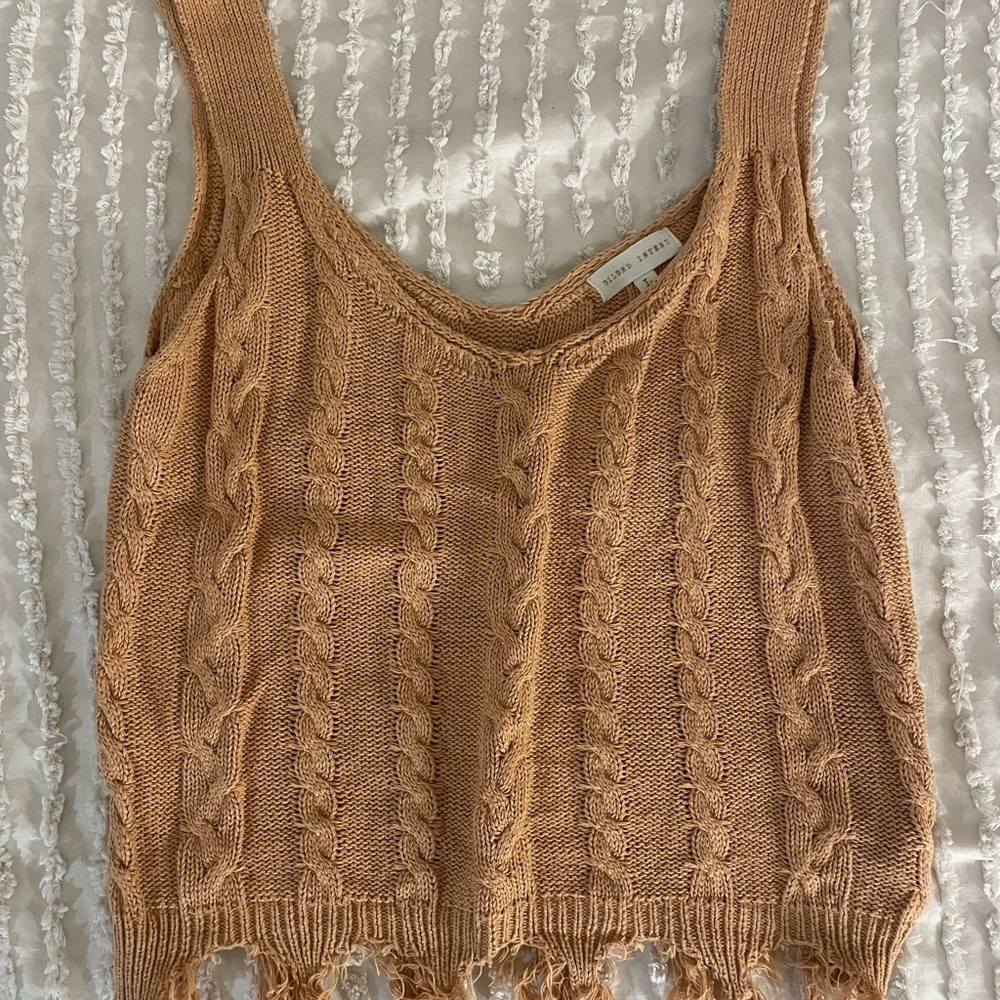 Gilded Intent Cable Knit Tank Top in Tan